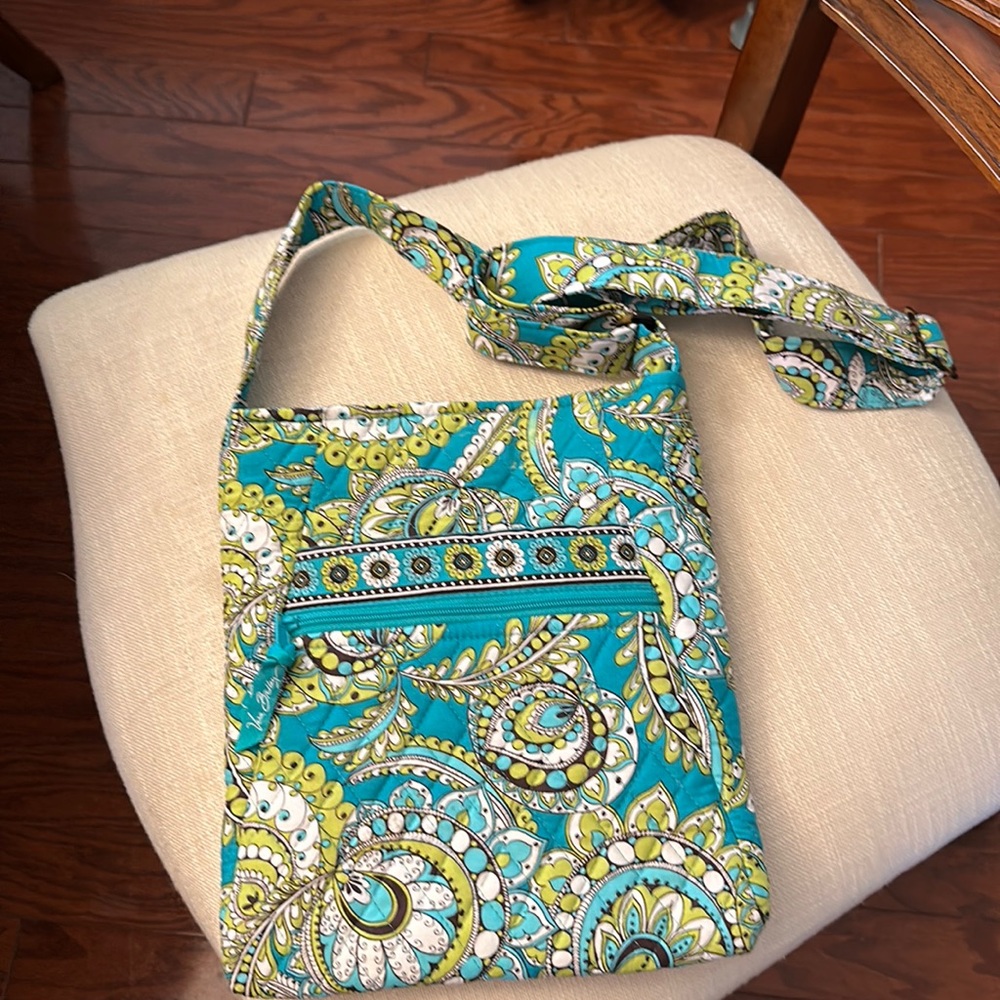 Vera Bradley Turquoise, Lime Green, White and Brown Cross-body